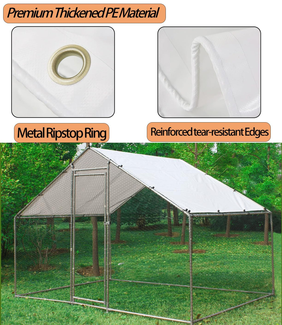 Ahpuhtan walk-in chicken run cover provides easy access and rain protection