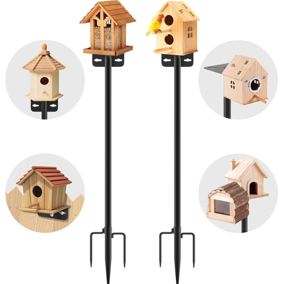AHRLHR 80-inch adjustable bird feeder pole two-pack in a garden for versatile setups.