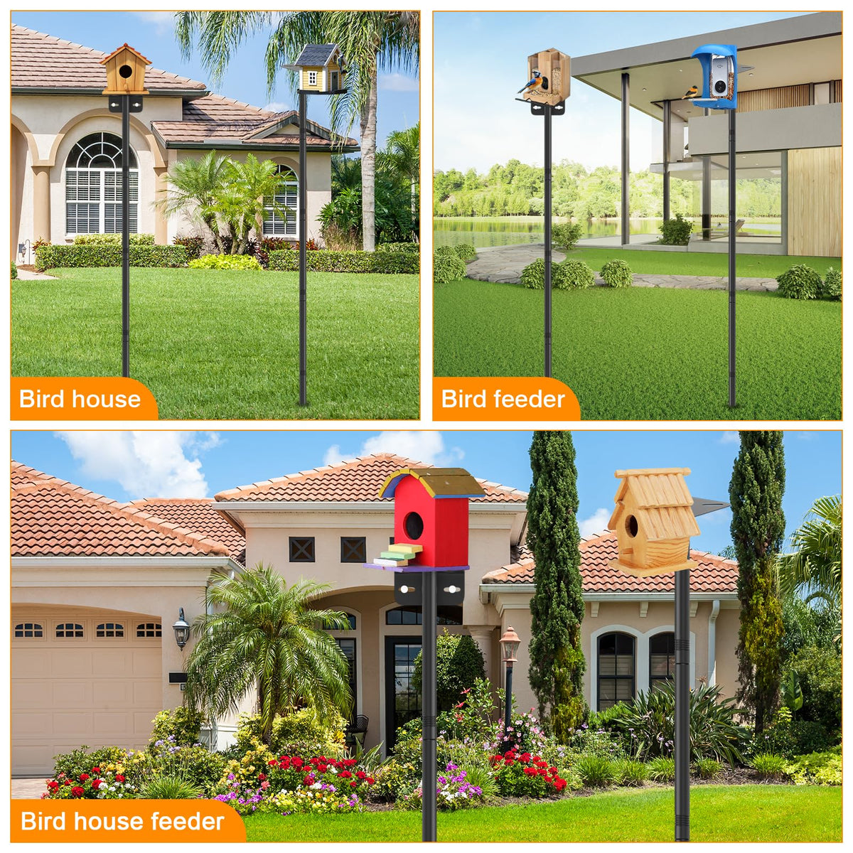 AHRLHR bird house pole mount offering stable perching for nesting and feeders.