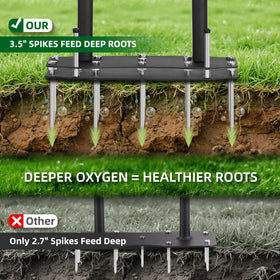AHXPOCF lawn aerator reinforced 2mm steel frame resists bending in damp conditions.