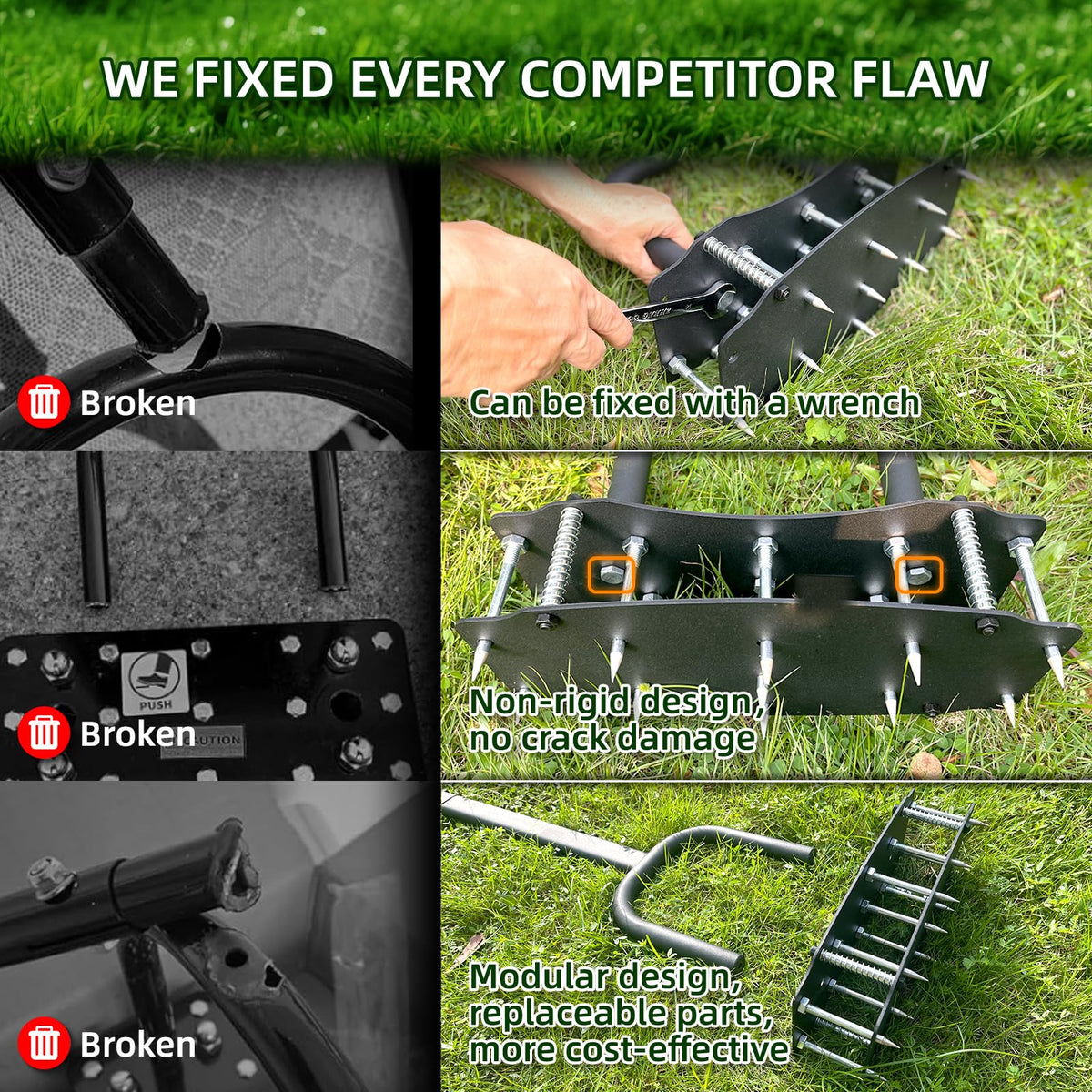 AHXPOCF lawn aerator bolt-on base demonstrates repairable design for long-term value.