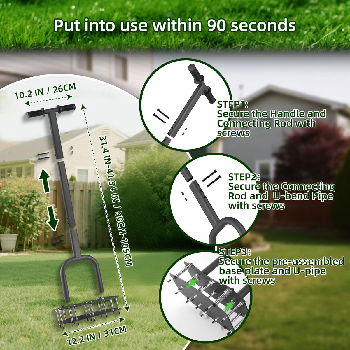 AHXPOCF lawn aerator in use on damp soil shows stable non-slip operation.