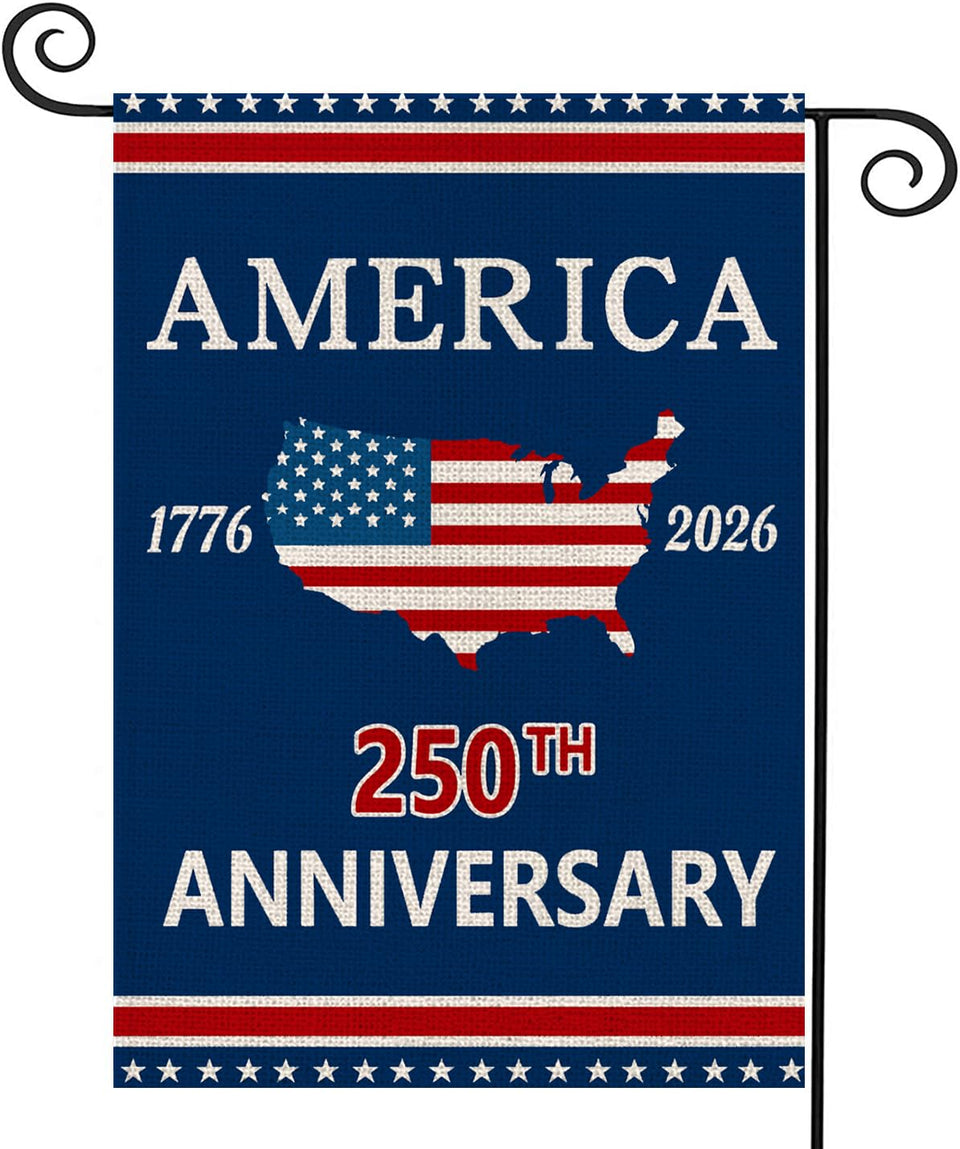 AIBOLYNE 250-year map flag outdoors with map motif for patriotic lawn decor.
