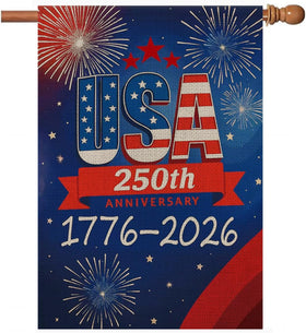 AIBOLYNE 250th anniversary flag with fireworks and stars for outdoor yard display.