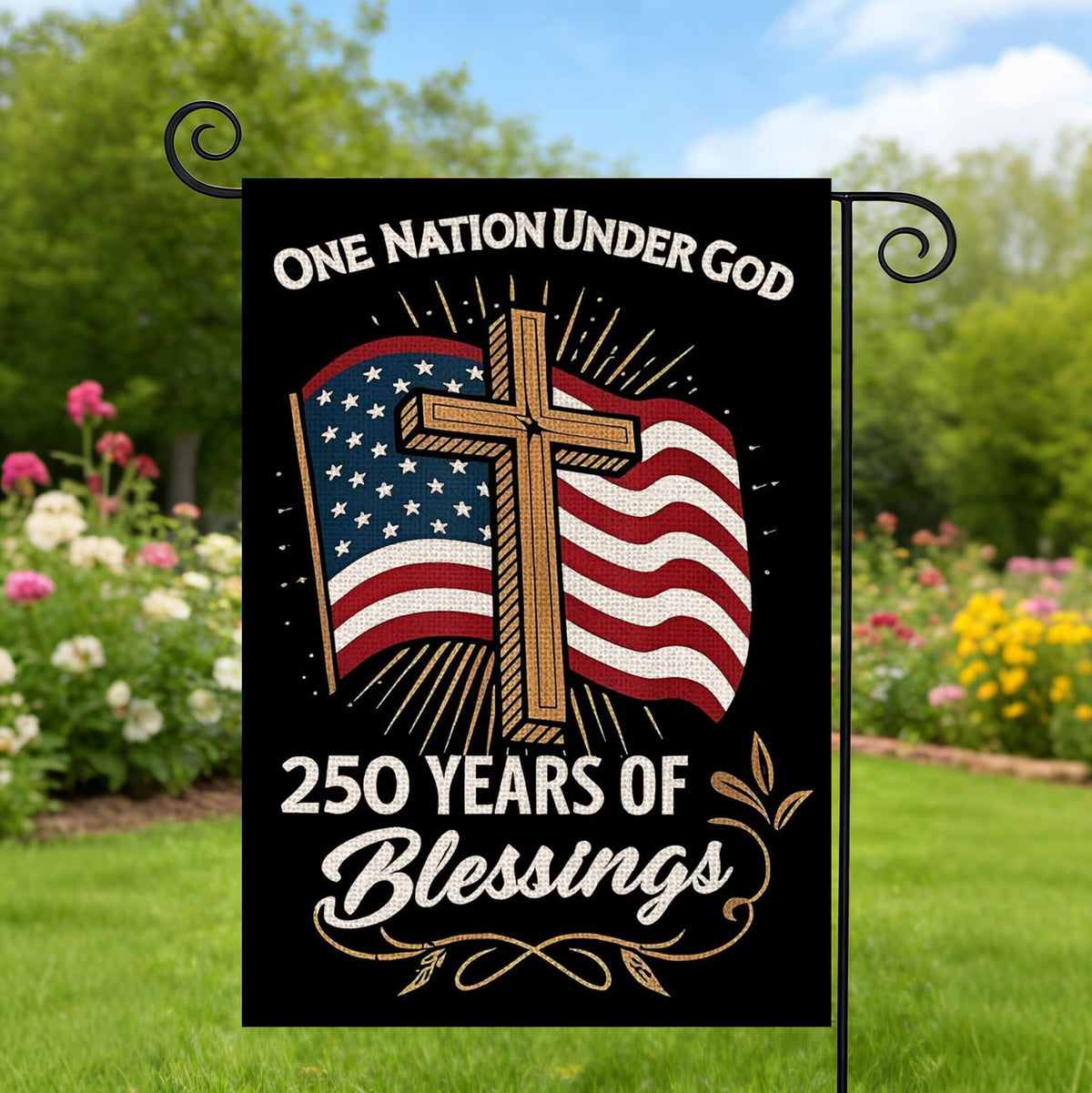 AIBOLYNE double-sided flag with cross motif for durable outdoor use.