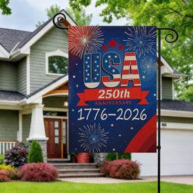AIBOLYNE double-sided garden flag showcases vibrant patriotic graphics for year-round display.
