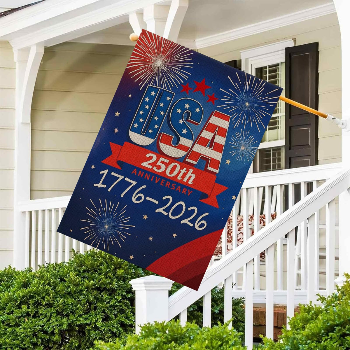 AIBOLYNE fireworks and stars motif enhances festive outdoor appeal.
