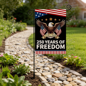 AIBOLYNE eagle design flag with gold anniversary banner for tribute displays.