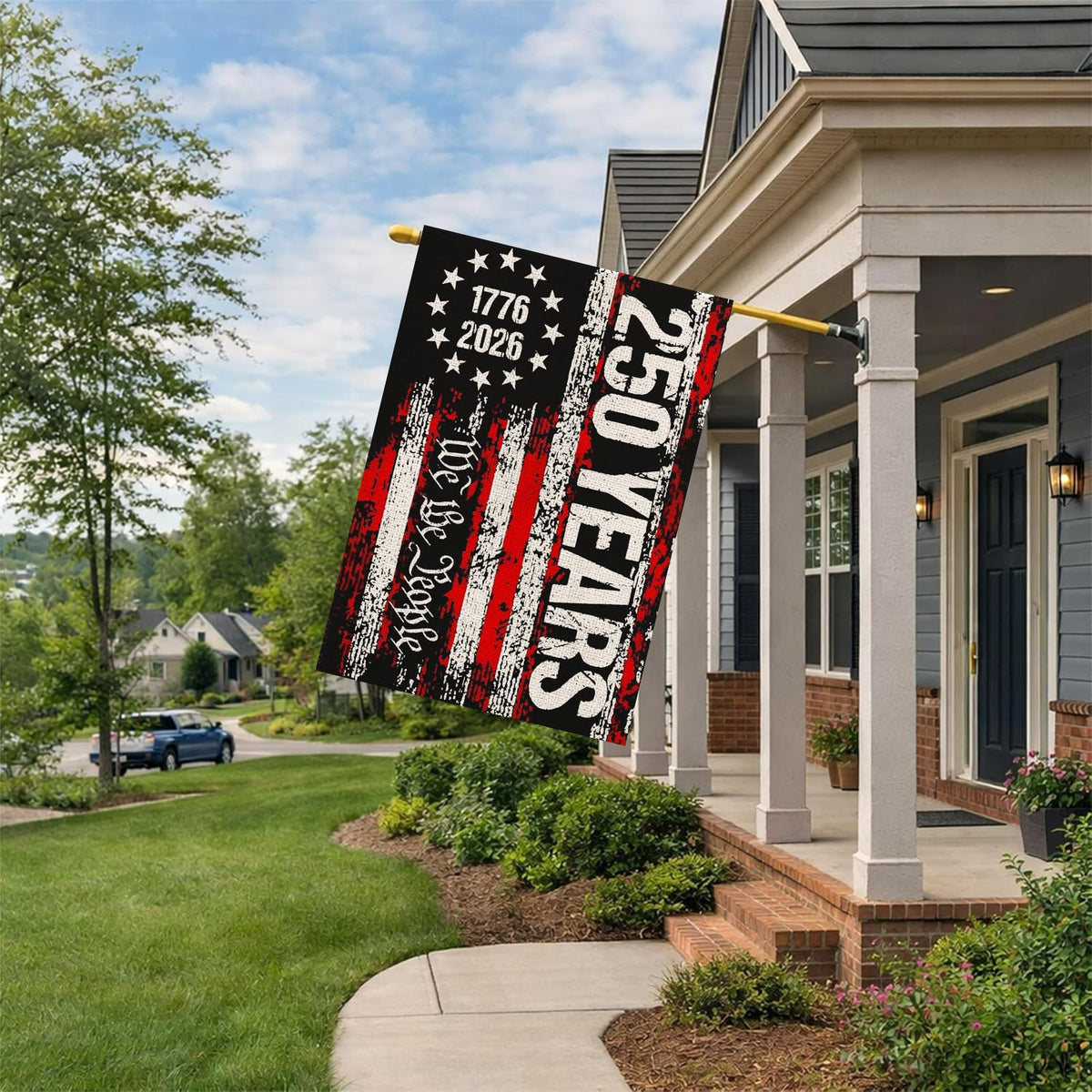 AIBOLYNE patriotic garden flag displayed in a garden setting