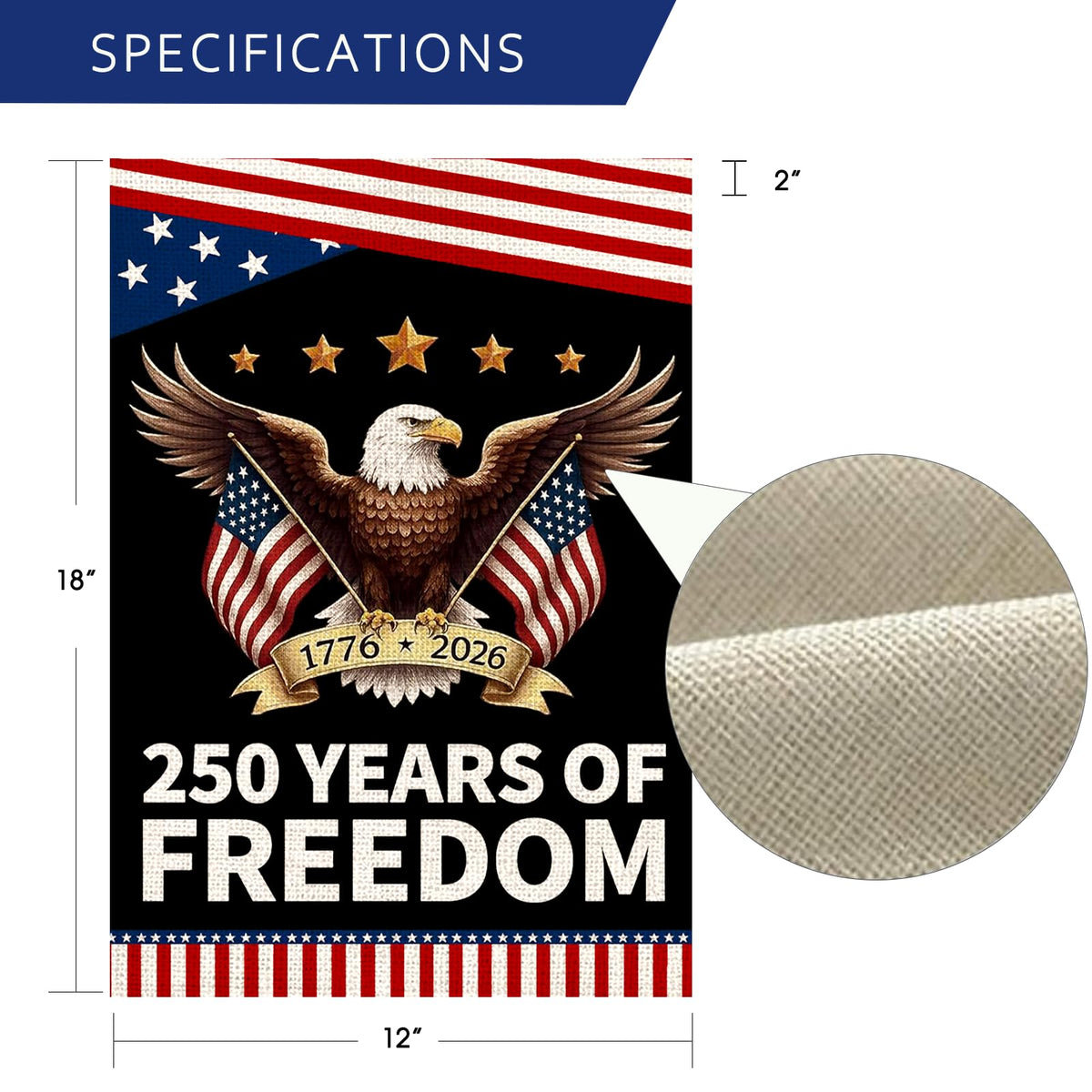 AIBOLYNE 250th anniversary USA flag with eagle and stars, 12x18 outdoor flag.