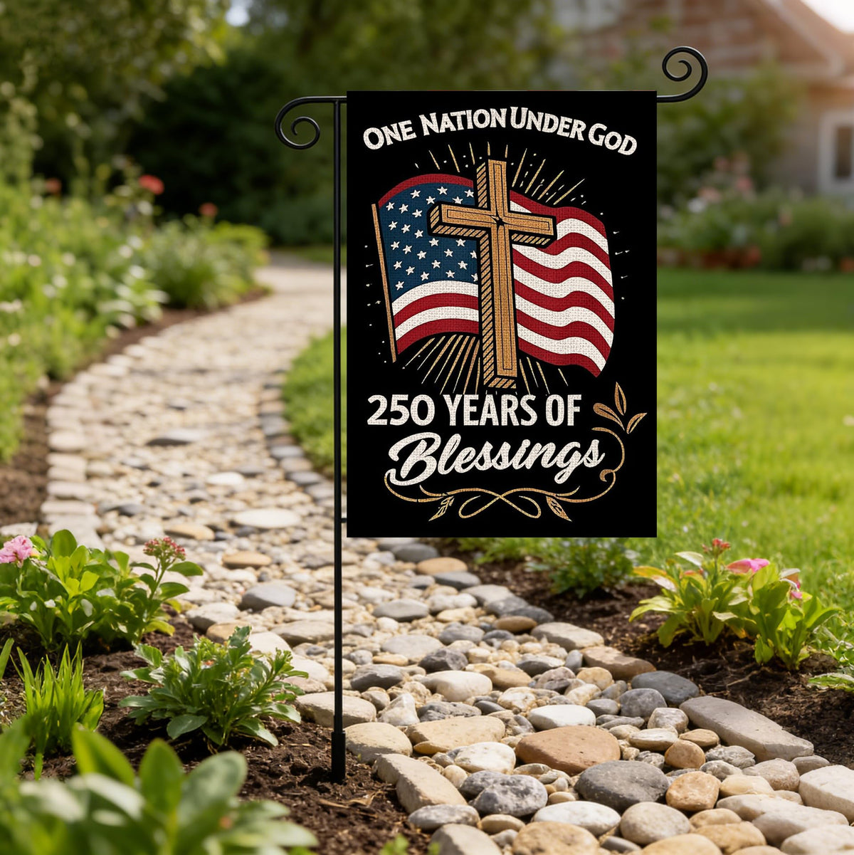 AIBOLYNE 12x18 flag fits standard garden flag holders.