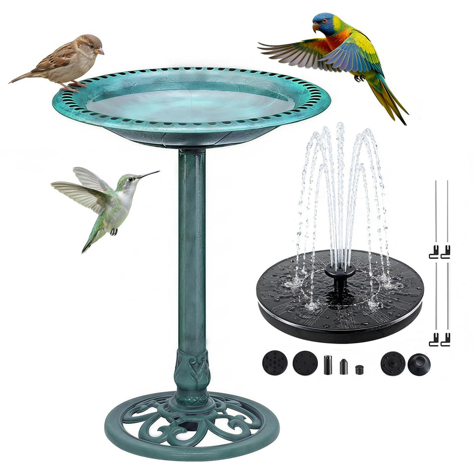 Aiddwrron Bird Bath outdoors with solar fountain setup for garden ambiance