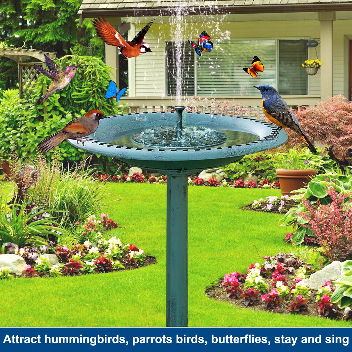 Aiddwrron Bird Bath solar pump in action showing quiet fountain patterns