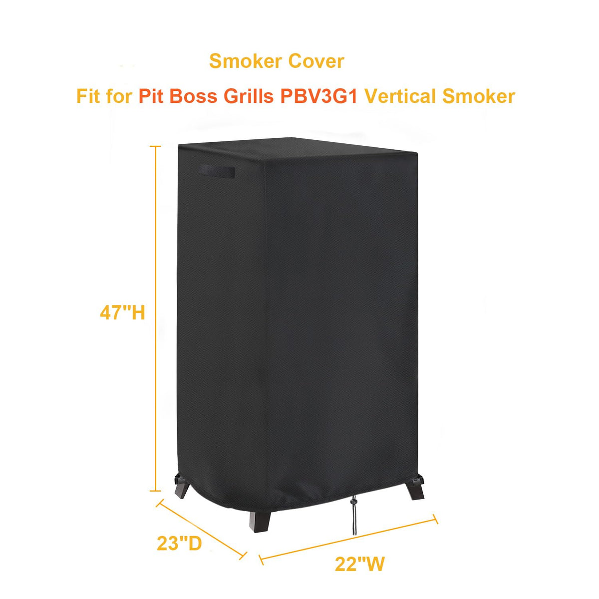 Aidetech smoker cover PBV3A1 side view shields outdoor smoker from rain and sun.