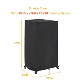 Aidetech smoker cover PBV3A1 side view shields outdoor smoker from rain and sun.