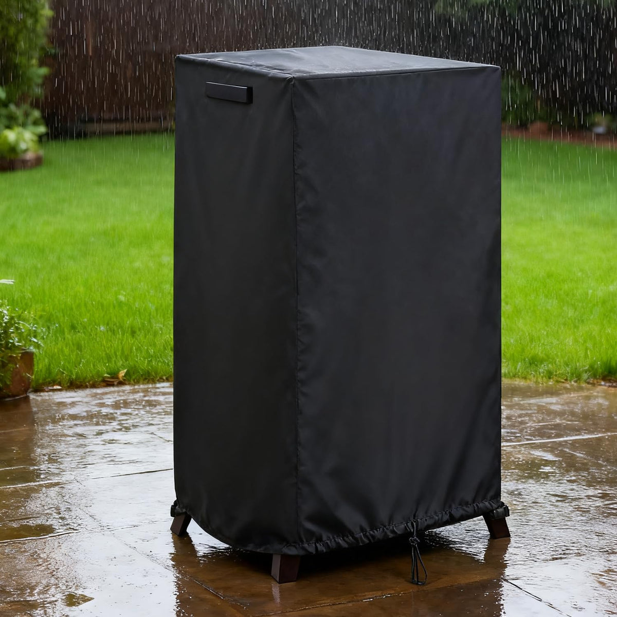 Aidetech smoker cover close-up shows waterproof 420D Oxford PU coating for durability.