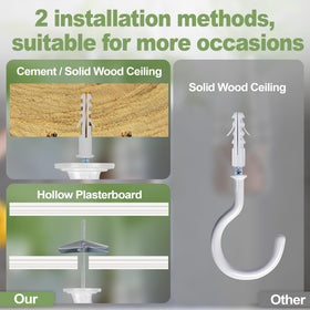 Aidoclip ceiling hook hardware includes bolts and screws for easy setup.