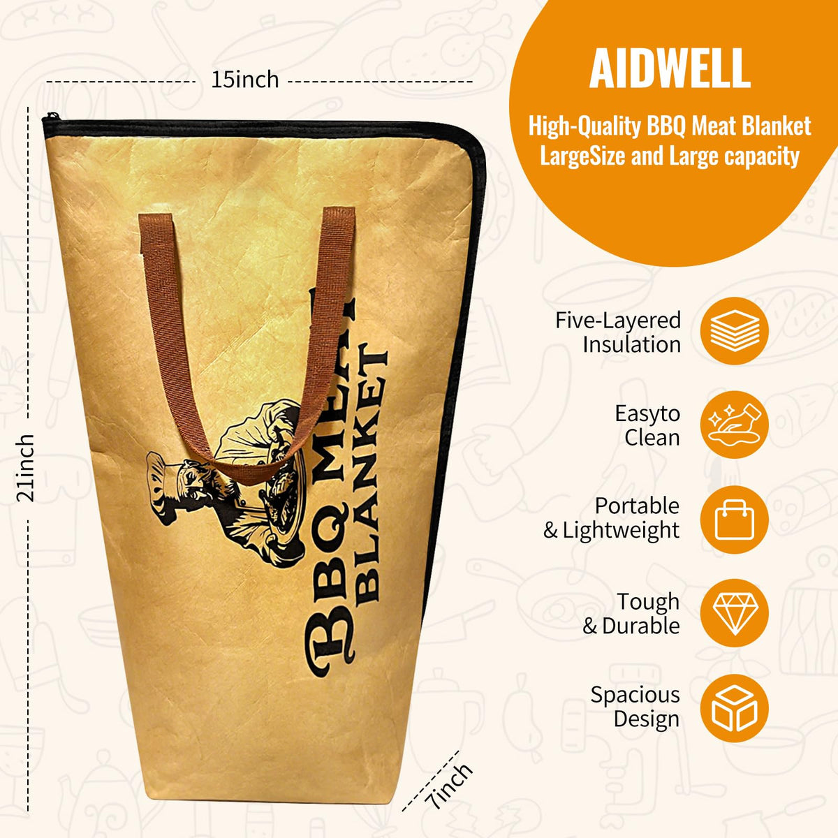 AiDwell BBQ Blanket leak proof carry for transport of meat.