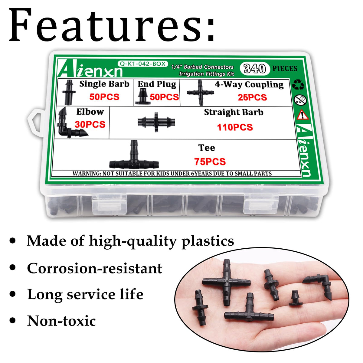 Aienxn 1/4in single barb connector for simple tubing joins in beds.