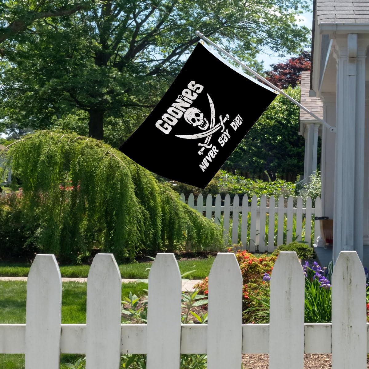 Aieted dorm and garden decor flag enhances porch or dorm room ambiance.
