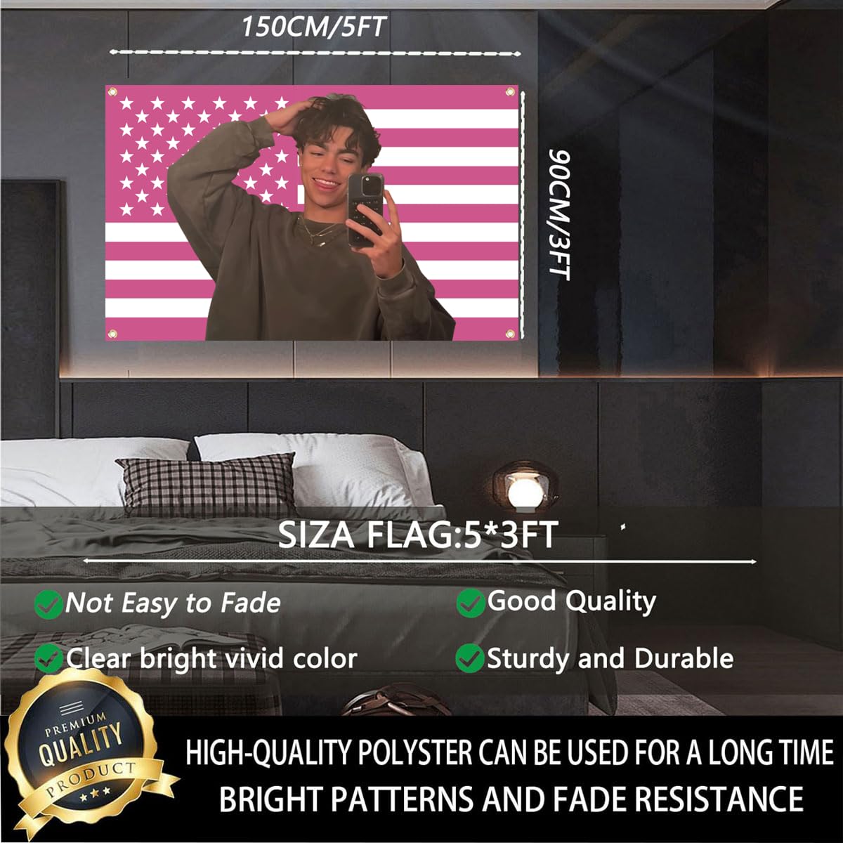 Aieted Malachi Barton flag tapestry in pink for parties and outdoor events.