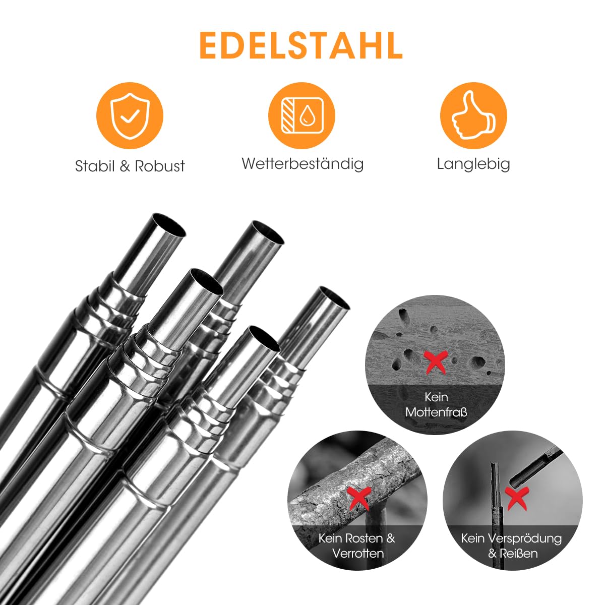 AIEVE stainless steel telescoping stakes ideal for outdoor garden setups.