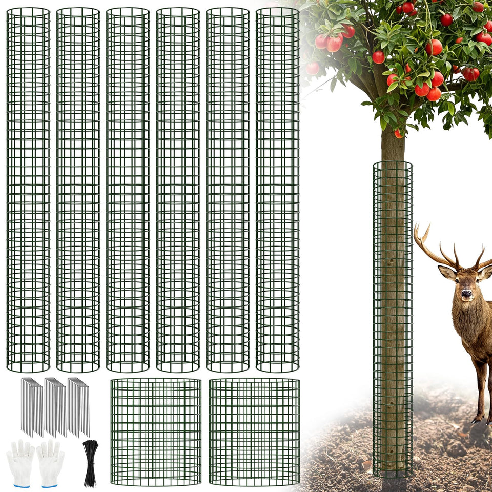 Aifanss 48 inch tree trunk protector wrapped around a trunk, guarding against deer damage.
