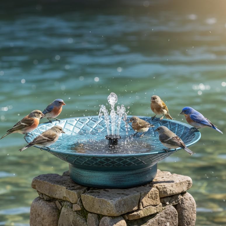 Aifeorzo bird bath fountain blue with stable base attracts birds to your garden.