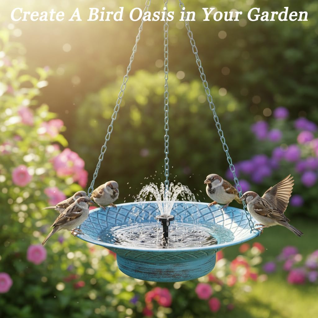 Aifeorzo blue outdoor bird bath enhances any patio with lively fountain decor.