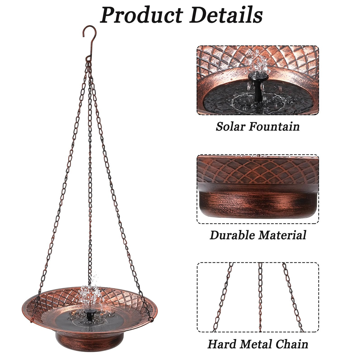 Aifeorzo hanging bird bath chain detail shows durable outdoor hanging design