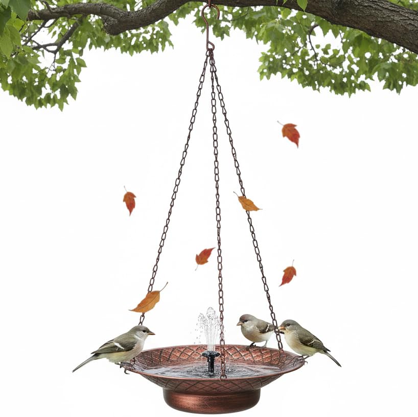 Aifeorzo hanging solar bird bath bronze setup attracts hummingbirds with fountain motion