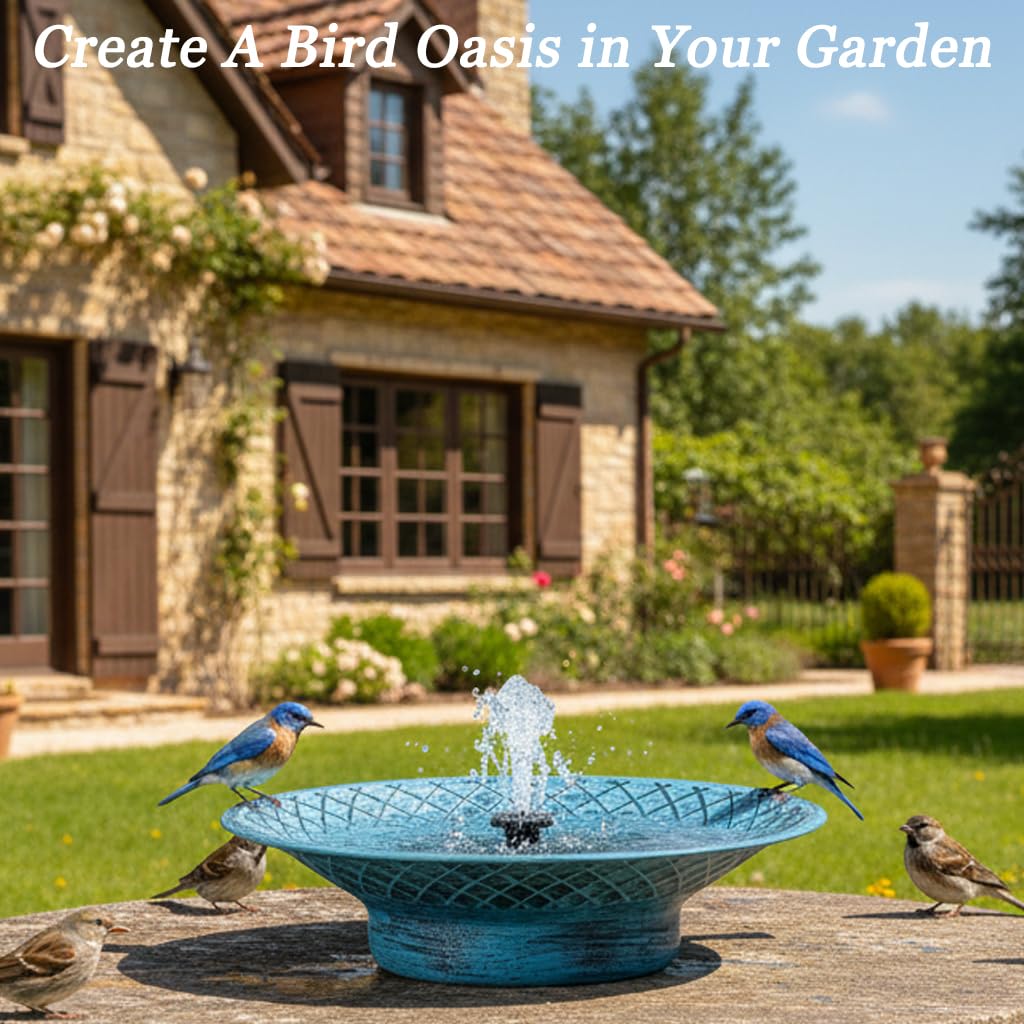 Aifeorzo outdoor fountain design blue blends with patios while inviting wildlife.