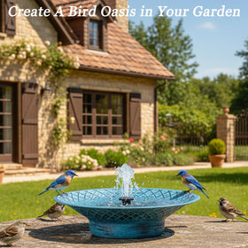 Aifeorzo outdoor fountain design blue blends with patios while inviting wildlife.