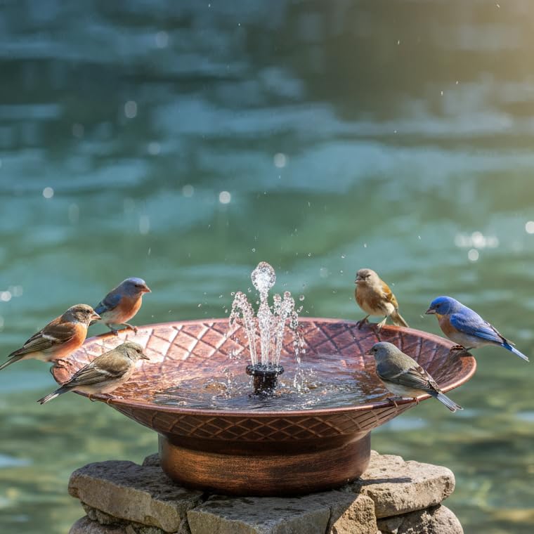 Aifeorzo solar bird bath fountain in bronze attracts garden birds