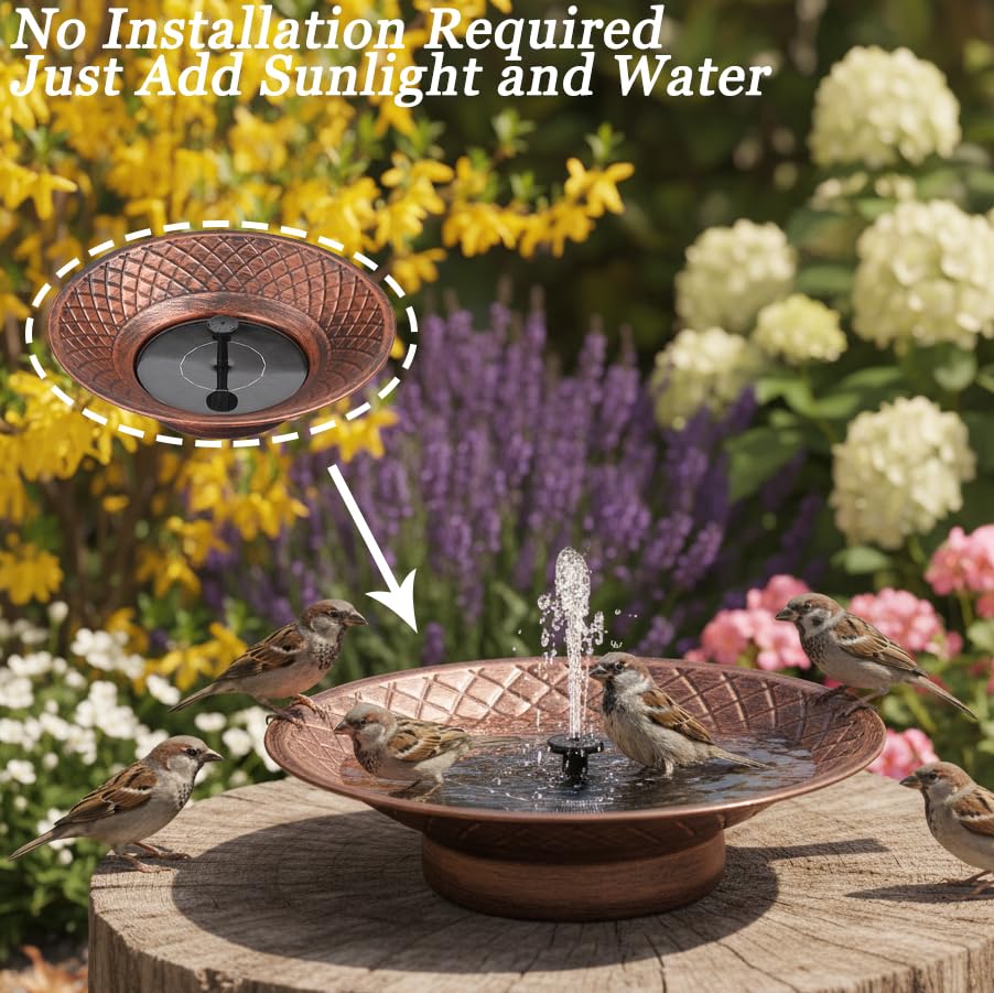 Solar-powered pump starts automatically when sun is bright for birds