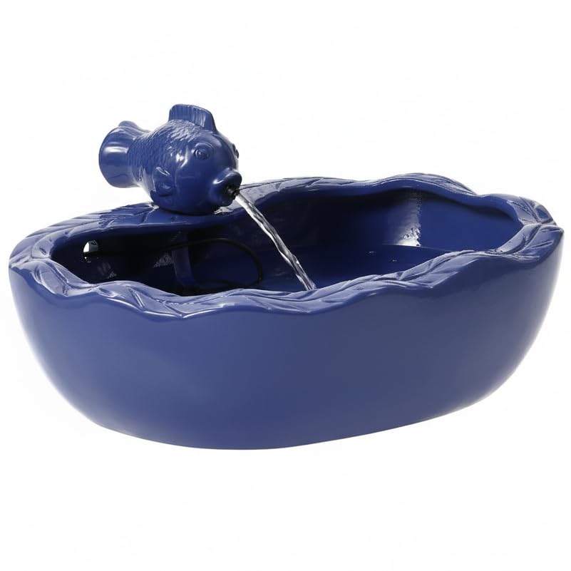 Aifeorzo Solar Koi Fountain blue glaze close-up for serene outdoor ambiance.