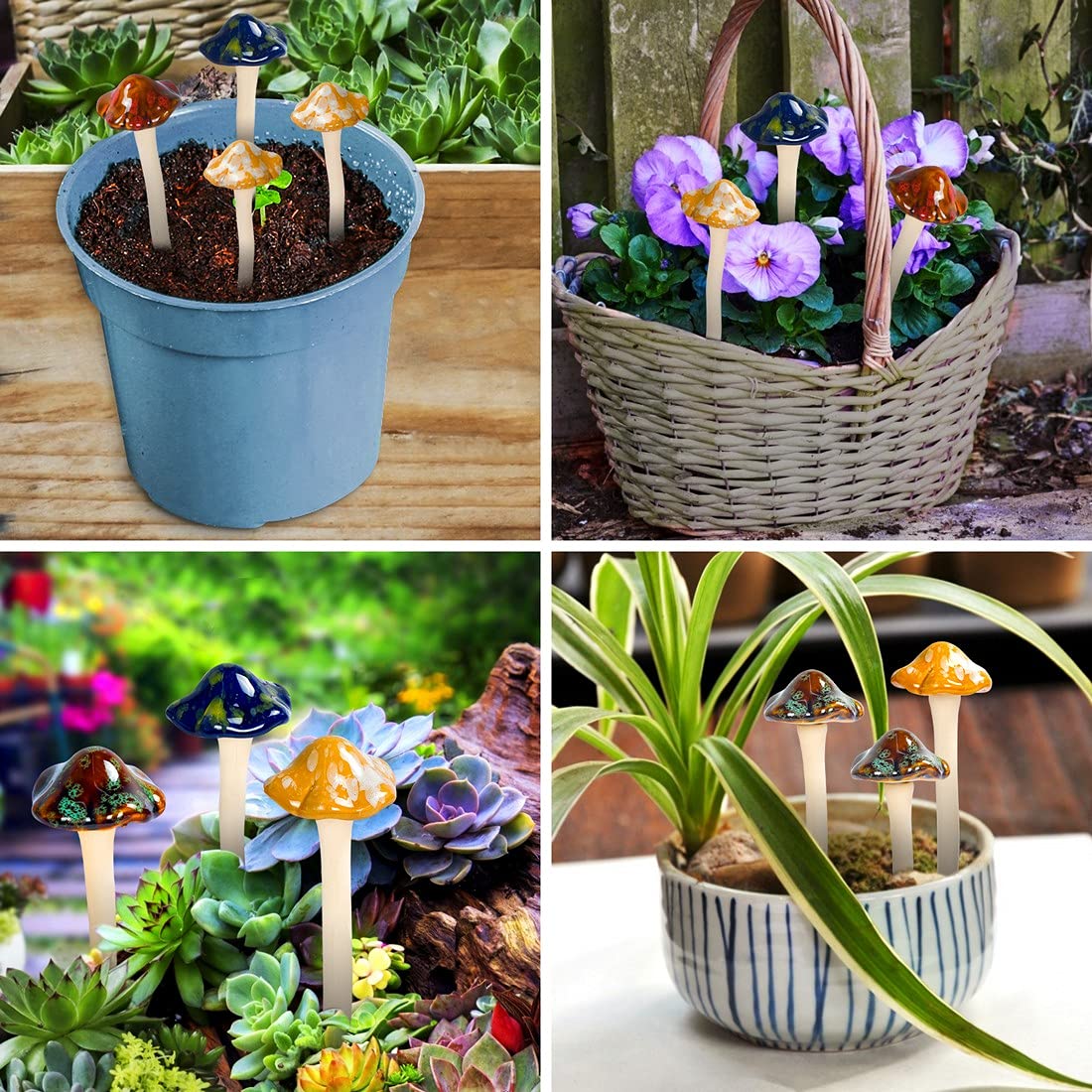 AIGEL glazed ceramic mushrooms add colorful garden accents