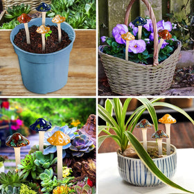 AIGEL glazed ceramic mushrooms add colorful garden accents