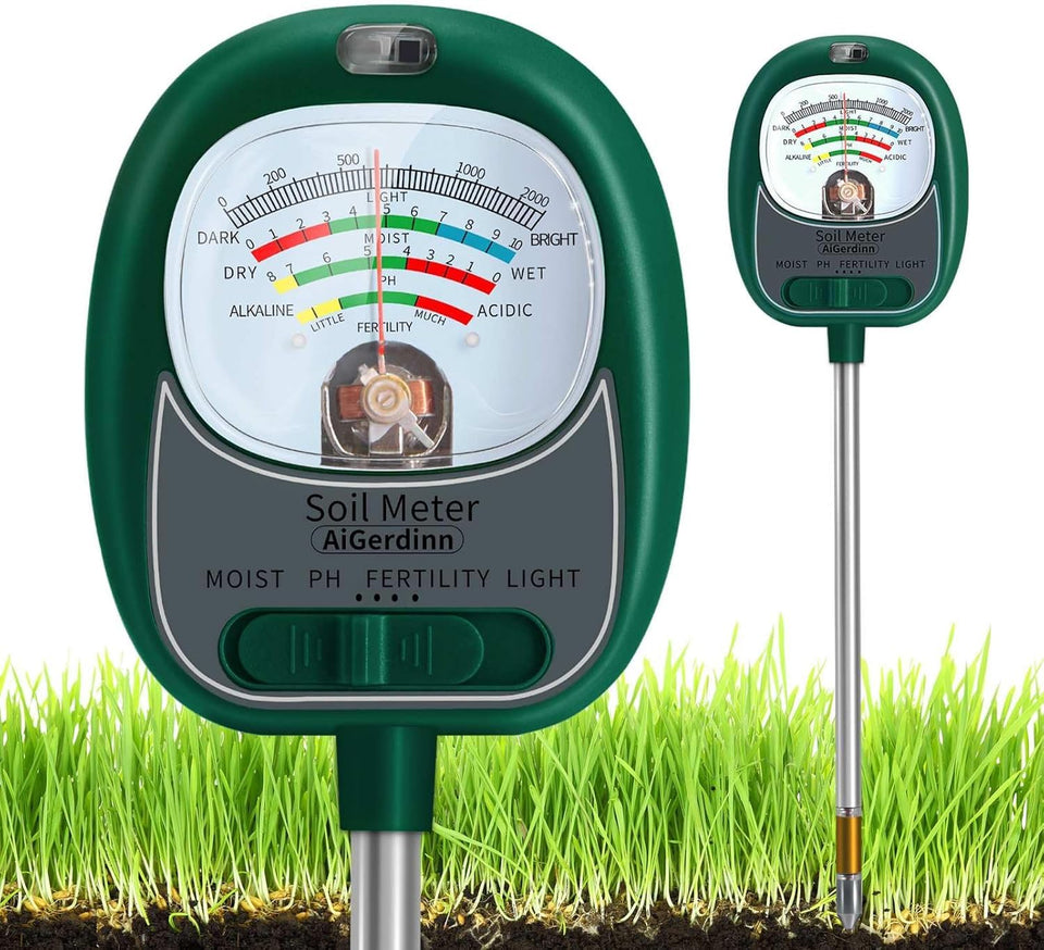 AiGerdinn 4-in-1 soil tester with a large dial for quick readings.
