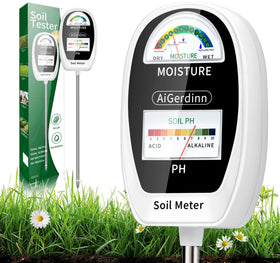 AiGerdinn dual-dial display shows moisture and pH at a glance for healthy plants.