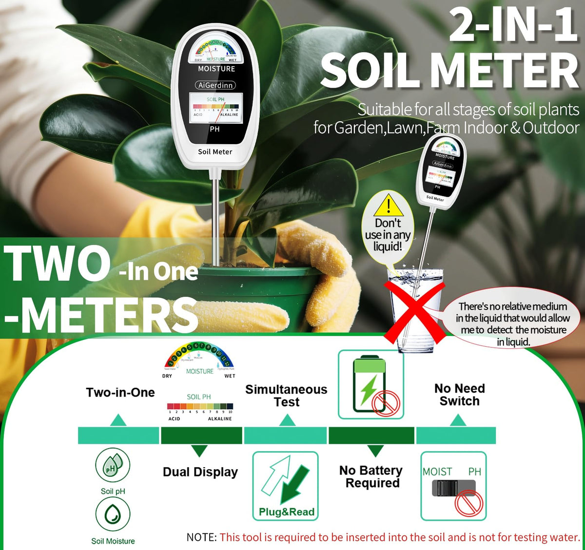 AiGerdinn soil moisture reading helps you water when soil feels dry.