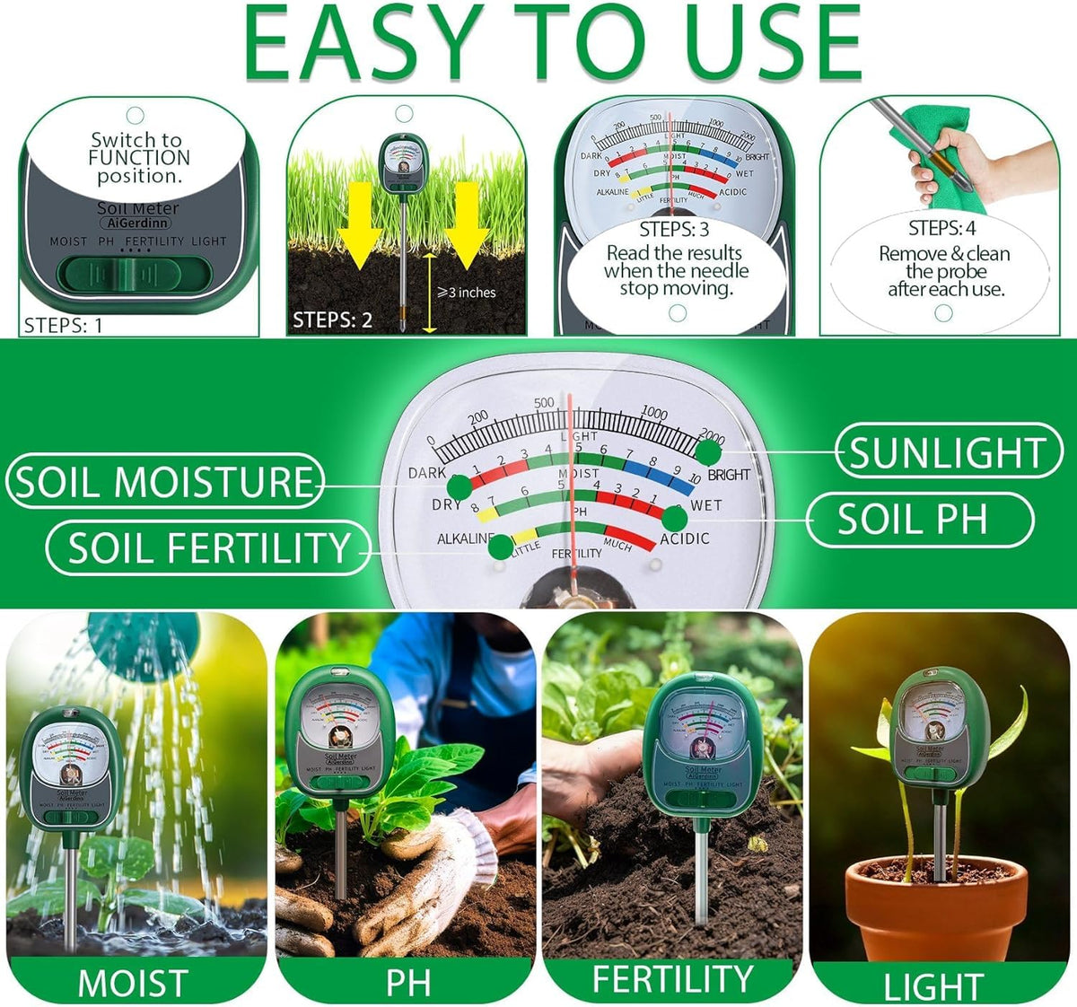 AiGerdinn tester gauges sunlight and nutrients for healthier plant growth.