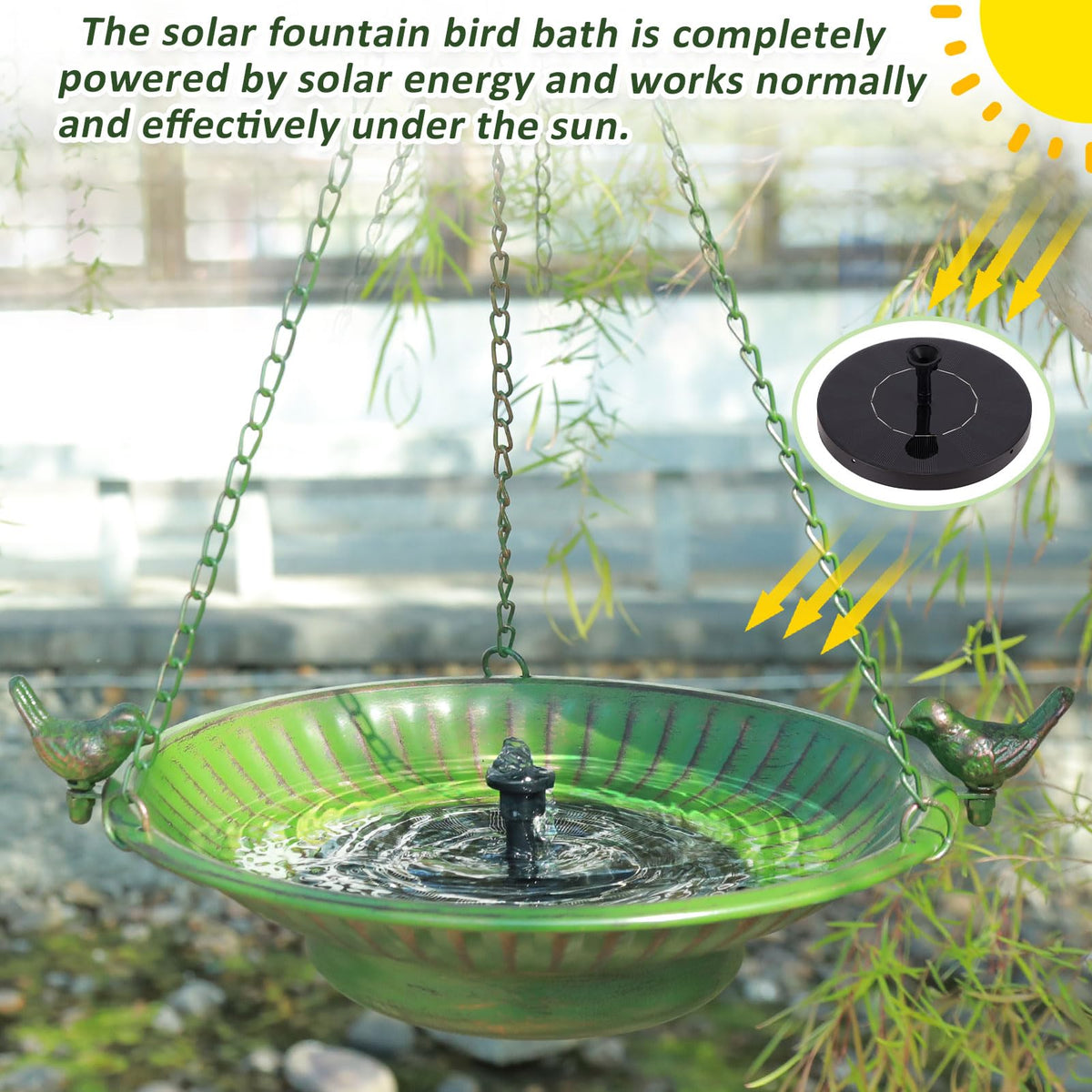 AIHAOKAN metal bird bath with rust-resistant powder coating for long-lasting outdoor use.