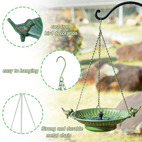AIHAOKAN outdoor bird bath shown installed on a garden hook.