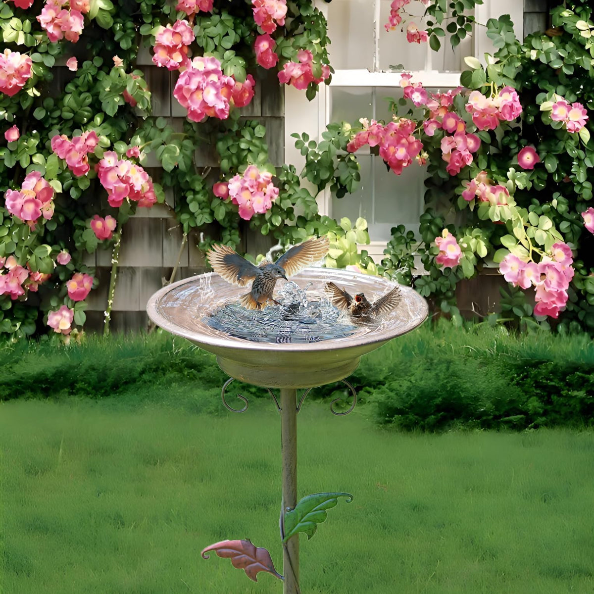 AIHAOKAN outdoor bird bath enhances garden décor and bird watching