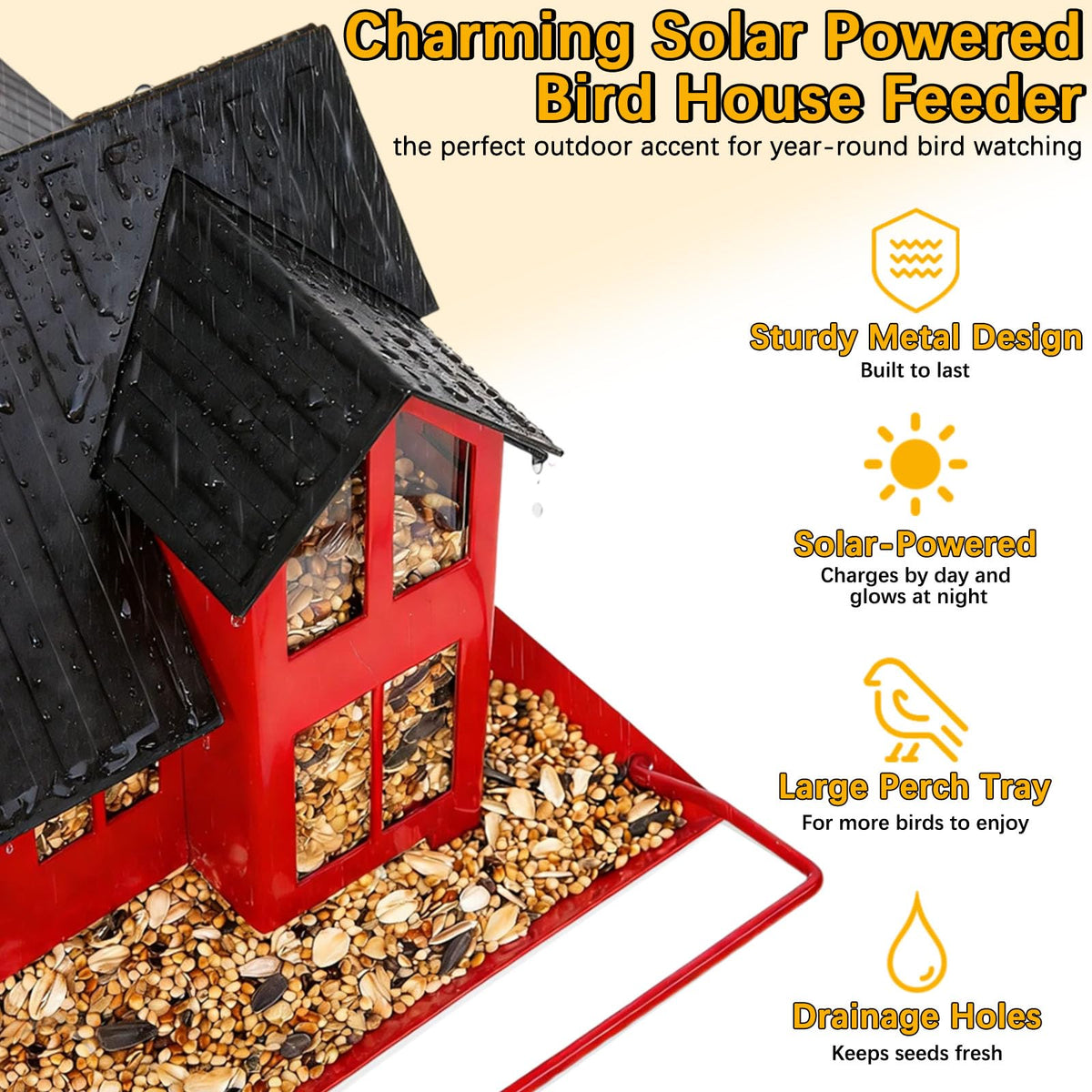 AIKS Solar Bird Feeder holds 32oz of seed for backyard birds.