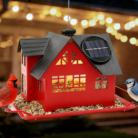 AIKS Solar Bird Feeder in daylight shows sturdy metal construction for outdoor reliability.