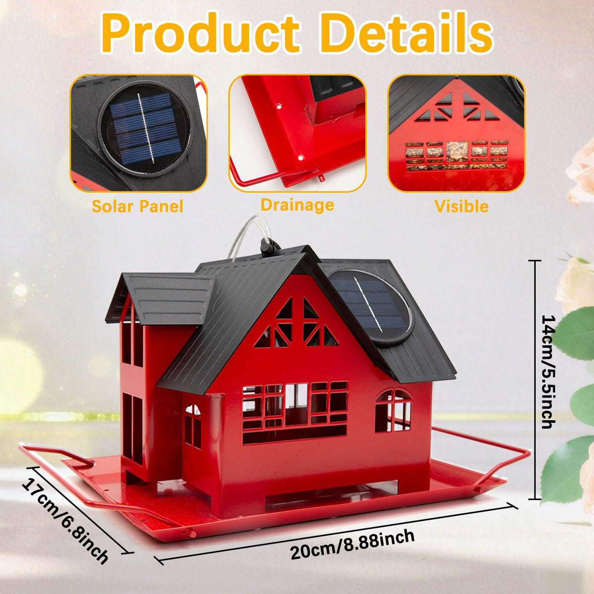 AIKS Solar Bird Feeder at night with LED glow enhances garden ambiance for birds.
