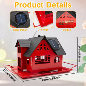 AIKS Solar Bird Feeder at night with LED glow enhances garden ambiance for birds.