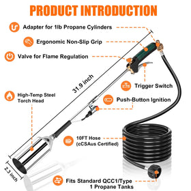 Aikyciu propane torch with push-button ignition for quick starts during outdoor tasks.